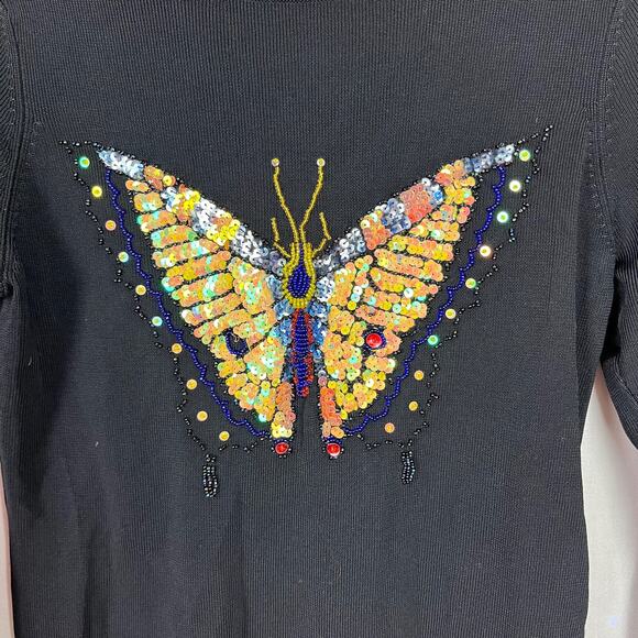 Nordstrom Embellished Vintage Y2K Beaded Graphic Butterfly Sequin Top Sz Small - Picture 3 of 5